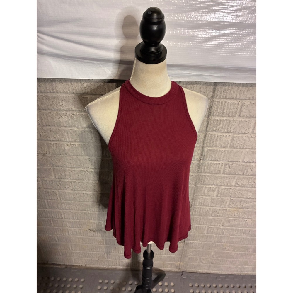 Free People Womens Ribbed‎ High Neck Racerback Swing Tank Top Burgundy Small